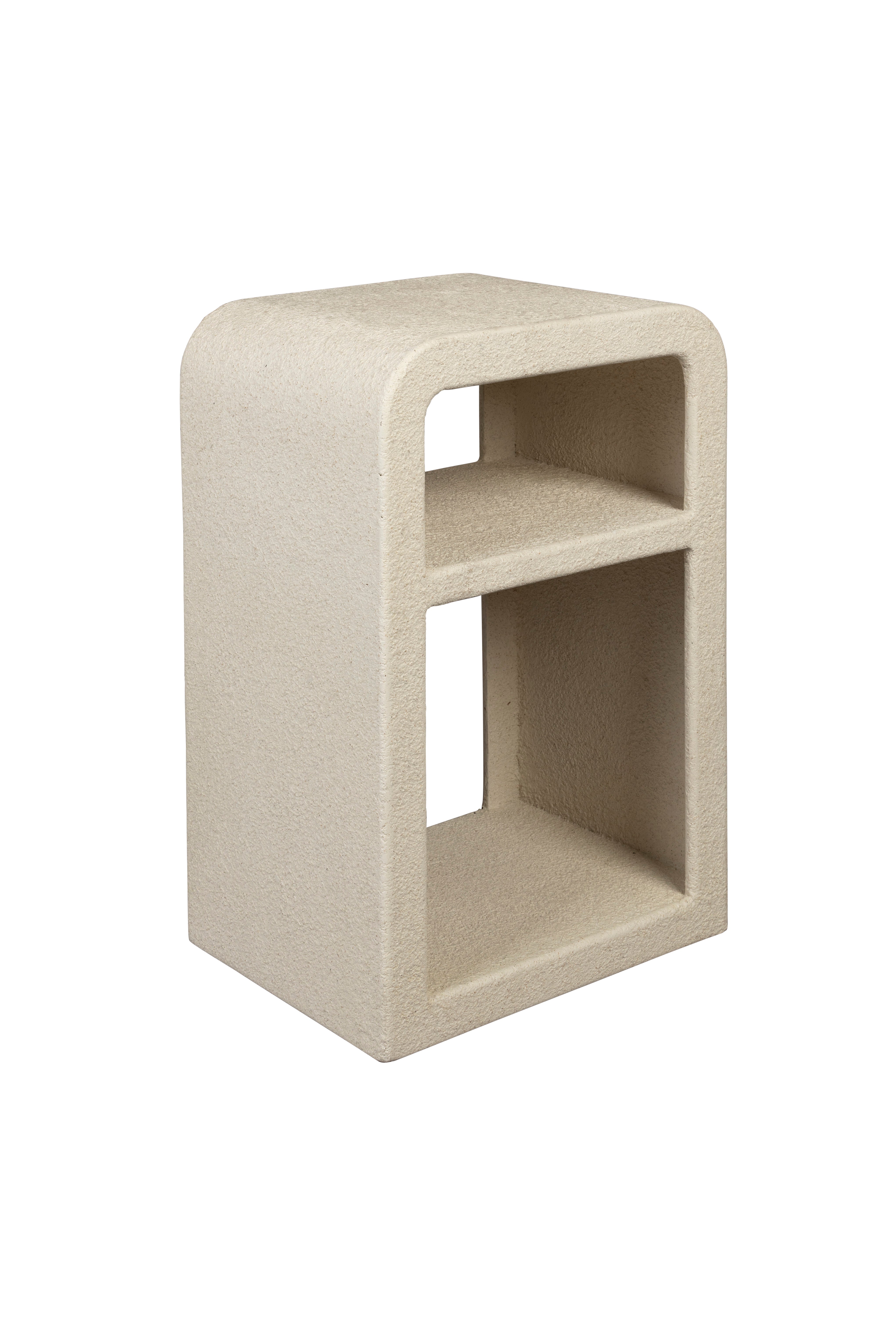 Dutchbone Veda Organic Curved Neutral Marble Bedside Table